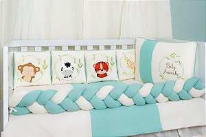 KIT DE BERÇO TIQUINHO LUXO BABY ANIMALS VERDE MENTA