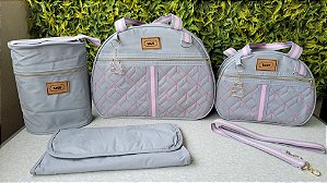 KIT BOLSA LUDY 5PCS- REF 25/26 CINZA ROSA
