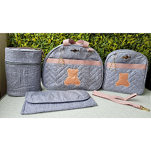 KIT BOLSA LUDY 5PCS- REF33/34 CINZA ROSE