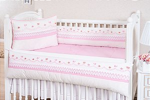 KIT DE BERÇO TIQUINHO FOFINHO - FLORES ROSA