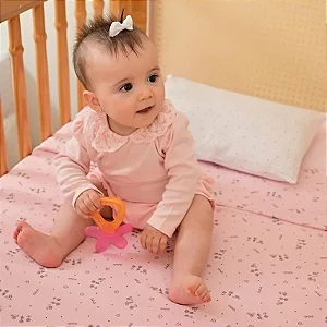 JOGO DE LENCOL BUBLIM MALHA FLORZINHA ROSA