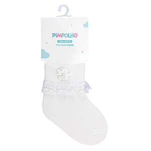 MEIA FESTA PIMPOLHO FLORZINHA BRANCO 16/20