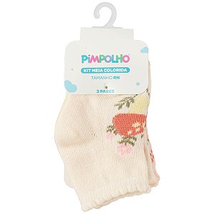 KIT MEIA PIMPOLHO ESTAMPADA MENINA RN