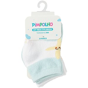 KIT MEIA PIMPOLHO ESTAMPADA MENINO RN