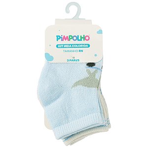 KIT MEIA PIMPOLHO ESTAMPADA MENINO RN