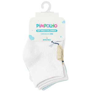 KIT MEIA PIMPOLHO ESTAMPADA MENINO RN