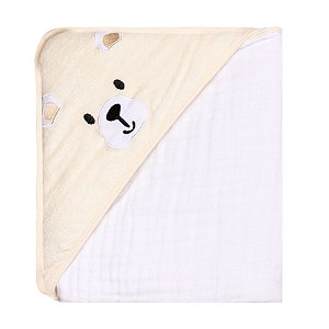 TOALHA SOFT KARINHO BORDADOS URSO BEGE