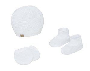KIT TOUCA SAPATO E LUVA BABY FOFINHO BRANCO