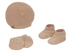 KIT TOUCA SAPATO E LUVA BABY FOFINHO CARAMELO