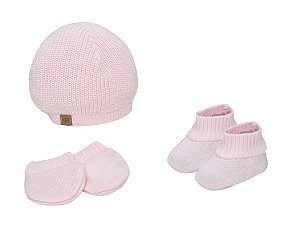 KIT TOUCA SAPATO E LUVA BABY FOFINHO ROSA