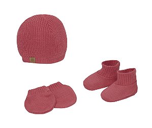 KIT TOUCA SAPATO E LUVA BABY FOFINHO GOIABA
