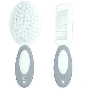 KIT PENTE E ESCOVA CERDAS NATURAIS PIMPOLHO CINZA