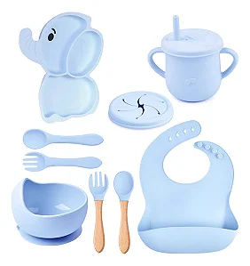 CONJUNTO SILICONE BABY STYLE ELEFANTINHO AZUL