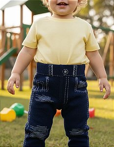 CALCA LEGGING PIMPOLHO JEANS ESCURO 6/24 MESES