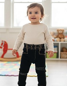 CALCA LEGGING PIMPOLHO JEANS PRETO 6/24 MESES