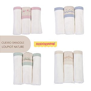 CUEIRO LOUPIOT NATURE - 100% ALGODÃO - 3 UNIDADES SWADDLE FLANELADO