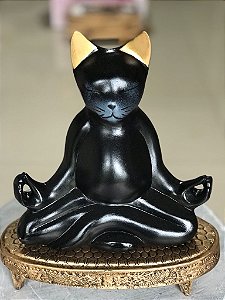 Gato Yoga meditando (preto/dourado)