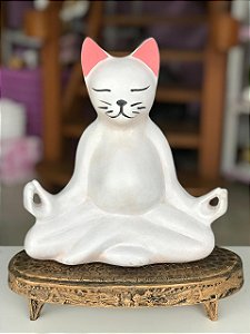 Gato Yoga meditando (branco/rosa)