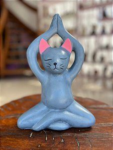 Gato Yoga alongando (cinza/rosa)