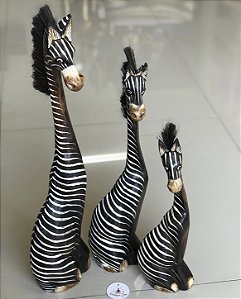 Trio de Zebras de madeira