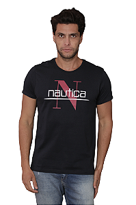Camiseta Nautica Masculina Bordeaux Logo Graphic Cor Marinho