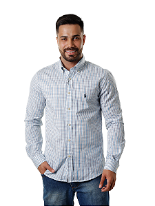 Camisa Ralph Lauren Masculina Custom Fit Istambul Cor Branca Preta e Azul