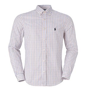 Camisa Ralph Lauren Masculina Custom Fit Instambul Branca e Azul e Marrom