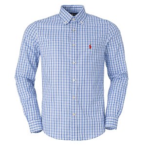 Camisa Ralph Lauren Masculina Custom Fit Turim Cor Branca e Azul