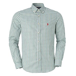 Camisa Ralph Lauren Masculina Custom Fit Turim Cor Branca e Verde