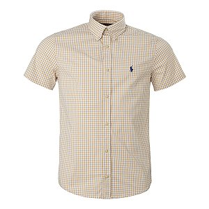 Camisa Ralph Lauren Masculina Custom Fit Quadriculada Bege