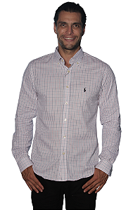 Camisa Ralph Lauren Masculina Custom Fit Santorini Xadrez Branco / Vermelho
