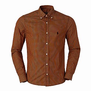 Camisa Ralph Lauren Masculina Custom Fit Quadriculada Orange