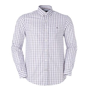 Camisa Tommy Hilfiger Masculina Regular Fit Xadrez Branca