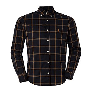 Camisa Ralph Lauren Masculina Xadrez Cor Preta Orange