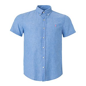 Camisa Ralph Lauren Masculina Linho Manga Curta Cor Azul Claro