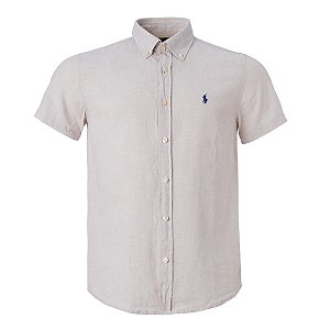 Camisa Ralph Lauren Masculina Linho Manga Curta Cor Cru