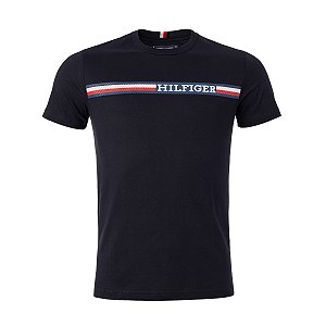 Camiseta Tommy Hilfiger Masculina Chest Stripe Cor Preta