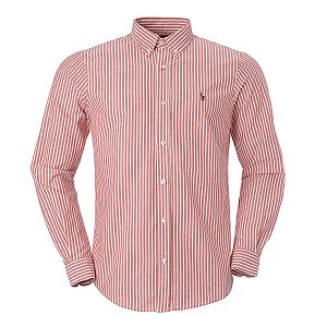Camisa Ralph Lauren Masculina Oxford Listrada Cor Vermelho