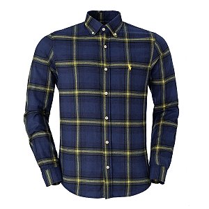 Camisa Ralph Lauren  Masculina Custom Fit Flanela Xadrez Marinho
