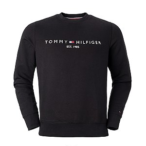 Moletom Tommy Hilfiger Masculino Fleece Logo Crewneck Preto