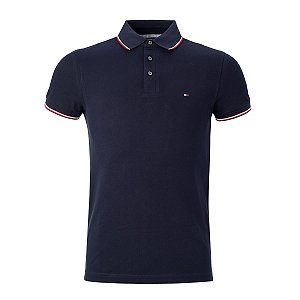 Polo Tommy Hilfiger Masculina Tipped Slim Cor Marinho