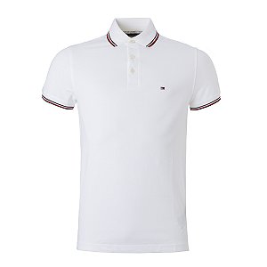 Polo Tommy Hilfiger Masculina Tipped Slim Cor Branca
