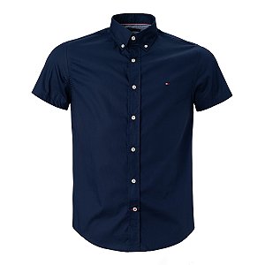 Camisa Tommy Hilfiger Masculina Manga Curta Oxford Marinho