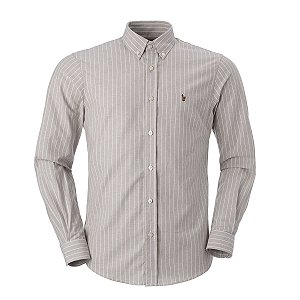 Camisa Ralph Lauren Masculina Oxford Poplin Listrada Cor Marrom