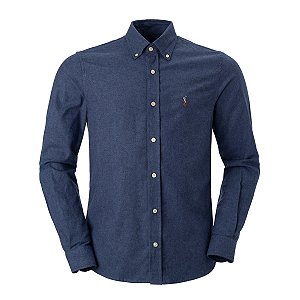 Camisa Ralph Lauren  Masculina Custom Fit Flanela Cor Jeans