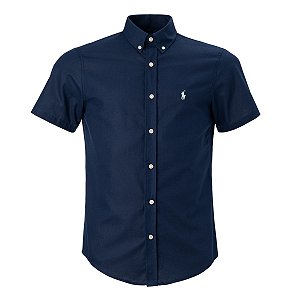 Camisa Ralph Lauren Masculina Custom fit Oxford Manga Curta Cor Marinho
