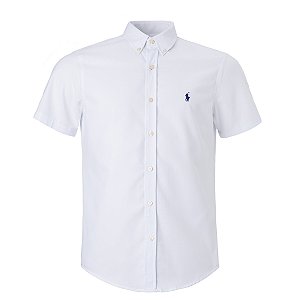 Camisa Ralph Lauren Masculina Custom fit Oxford Manga Curta Cor Branca