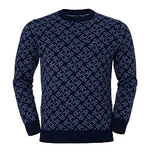 Sueter Tommy Hilfiger Allover Monogram Cor Azul