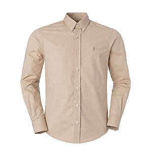 Camisa Ralph Lauren Masculina Custom fit Oxford Cor Caqui