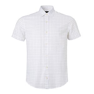 Camisa Aramis Masculina Manga Curta Tricoline Slim Fit Xadrez cor Branca